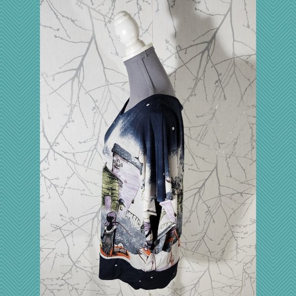 Artex Fashions Night Fashion Scene Print Scoop Neck Top - Picture 3 of 5